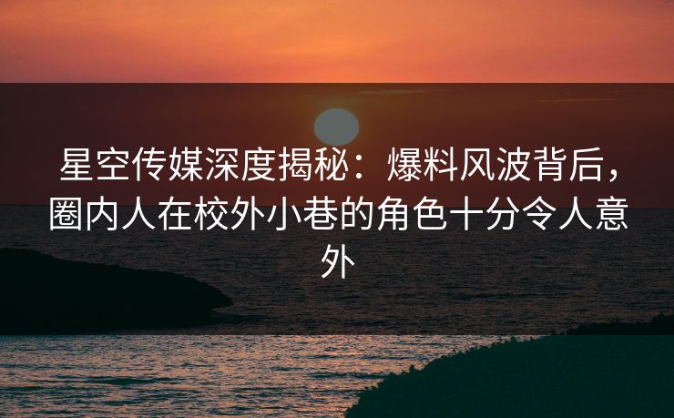 星空传媒深度揭秘：爆料风波背后，圈内人在校外小巷的角色十分令人意外